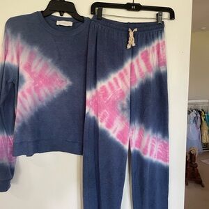 Blue and Pink Tie-Dye Sweatshirt and Pants Set